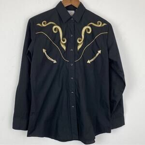 UEC VINTAGE WESTERN ELY COUNTRY CHARMERS BLACK GOLD THREAD DETAIL SHIRT SZ L